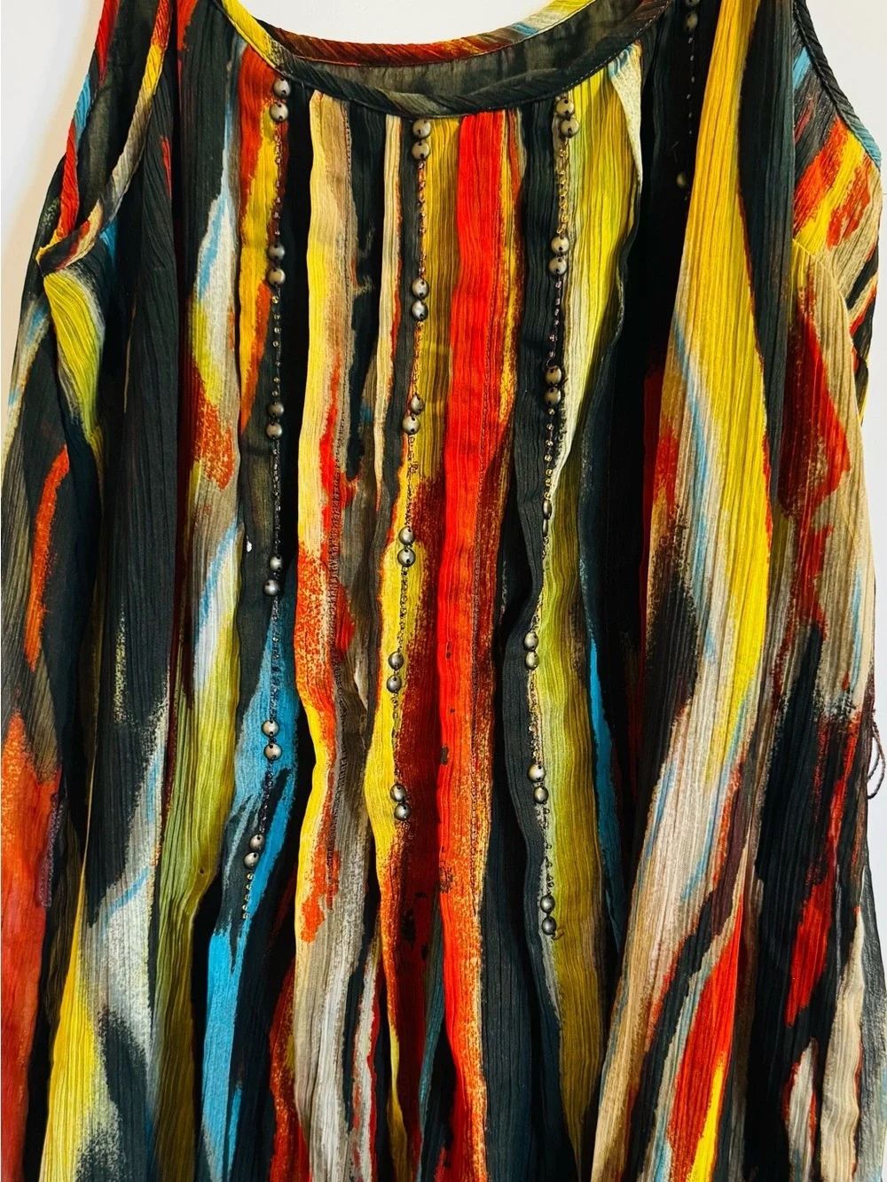 Jessica Simpson Mystic Maxi Dress Abstract Print Beaded Adjustable Straps Medium - Picture 7 of 7